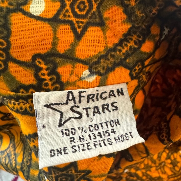 Vtg African Stars Orange Floral Hi Low Cotton Shirt Dress OSFM Pockets Wax Print - Picture 6 of 8